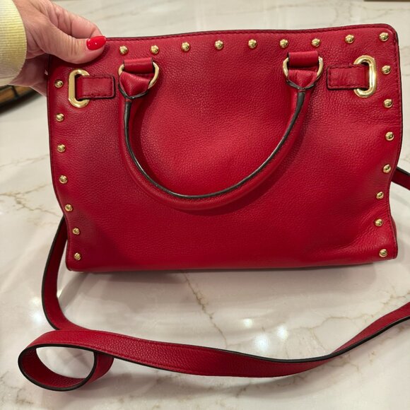 Michael Kors Red Leather Hamilton Medium East West Tote Shoulder Bag - Picture 7 of 13